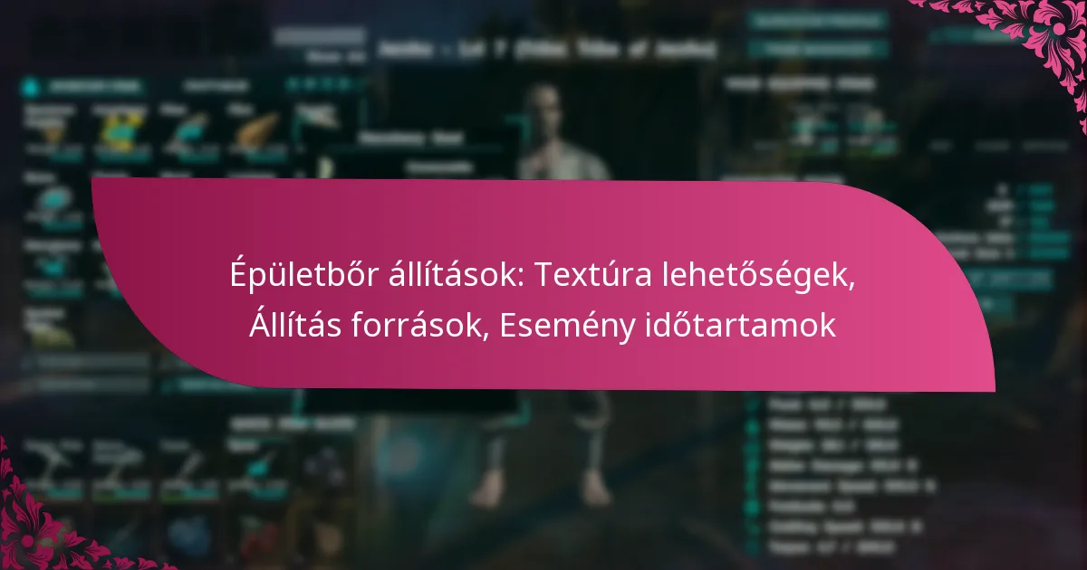Épületbőr állítások: Textúra lehetőségek, Állítás források, Esemény időtartamok
