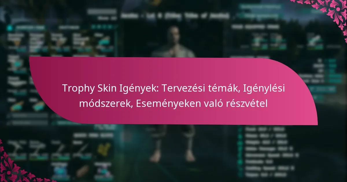 Trophy Skin Igények: Tervezési témák, Igénylési módszerek, Eseményeken való részvétel